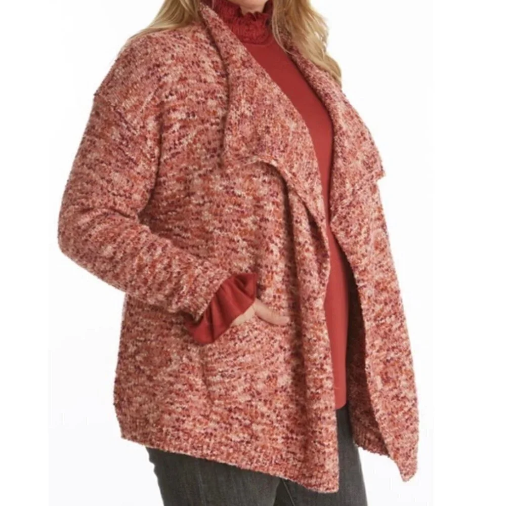 Adyson Parker Women's NWT Pink Open Chunky Knit Waterfall Cardigan Sweater Large